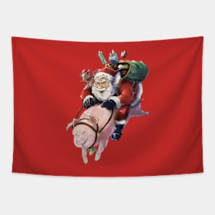 Santa Claus riding on Pig, Christmas Tapestry