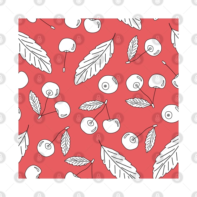 Red white black contour seamless pattern by essskina