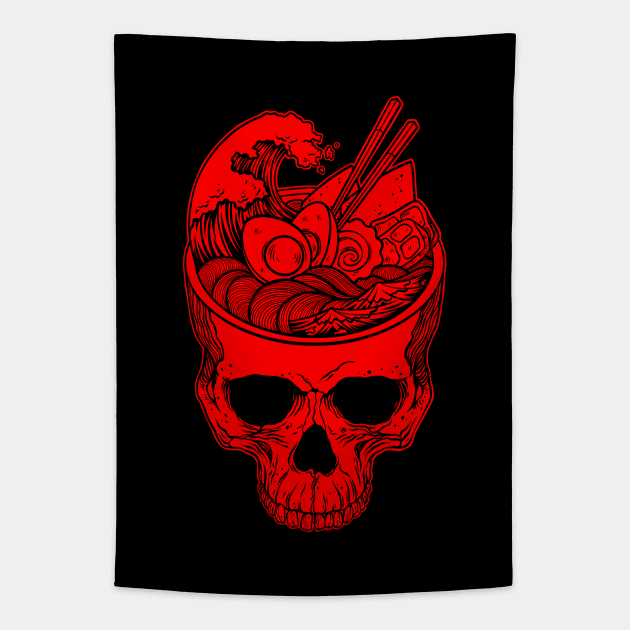 Kawaii Japanese Anime Skeleton Ramen Halloween Tapestry by OccultOmaStore