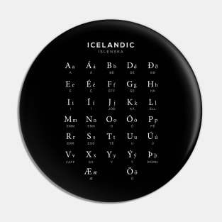 Icelandic Alphabet Chart, Iceland Language Learning Chart, Black Pin