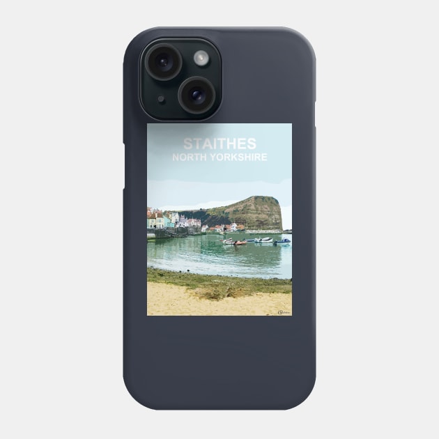 Staithes North Yorkshire. Travel poster Phone Case by BarbaraGlebska