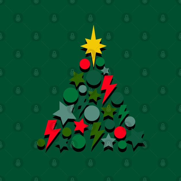 Red and Green Christmas Tree, Lightning, Star and Baubles by OneThreeSix