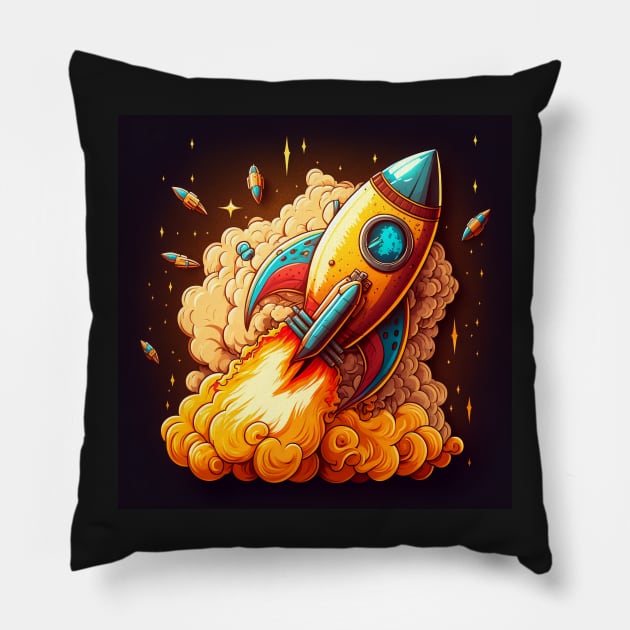 Space Rocket cartoon style Pillow by Buff Geeks Art