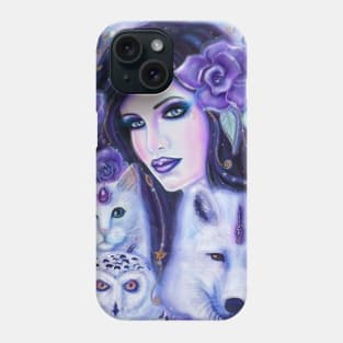 Diana goddess with wolf, owl, cat by Renee Lavoie Phone Case