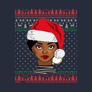 African American Black Women Santa Christmas Ugly Sweater T-Shirt