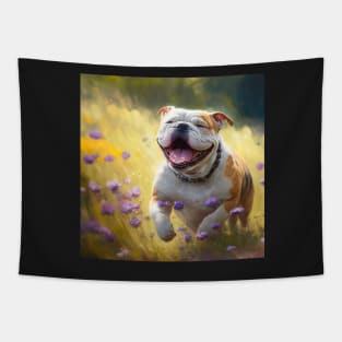 Wildflowers and Bulldog Impressionist Art Print Tapestry