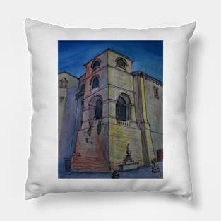 Watercolor Sketch - Bell Tower of the Church of San Francesco, Enna, Sicily Pillow