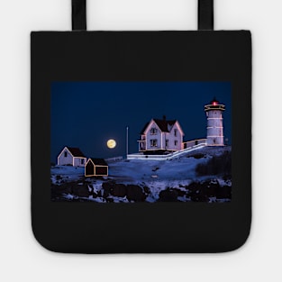 Nubble Lighthouse 2018 New Year Supermoon Cape Neddick Tote