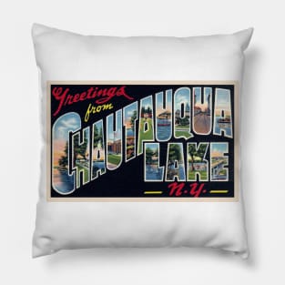 Greetings from Chautauqua Lake, New York - Vintage Large Letter Postcard Pillow