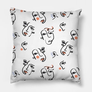 White Abstract Faces Pillow