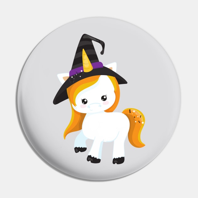 Halloween, Cute Unicorn, Magic Unicorn, Witch Hat Pin by Jelena Dunčević