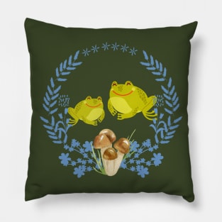 Happy Frogs and Mushrooms Pillow