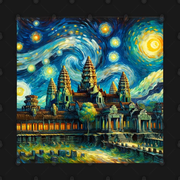 Angkor Wat Cambodia Starry Night - Beautiful Iconic Places by Edd Paint Something