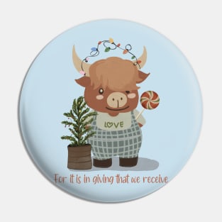 Highland Cow Cozy And Christmas Tree Light Pin