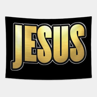 Shiny black and Gold JESUS word ver5 Tapestry