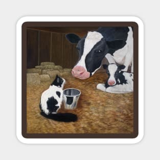 Tuxedo Cat with Cow and Calf Magnet