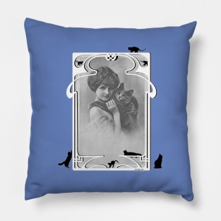 Vintage Design "Young Lady with her Cat" Pillow