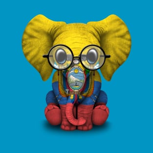 Baby Elephant with Glasses and Ecuadorian Flag T-Shirt