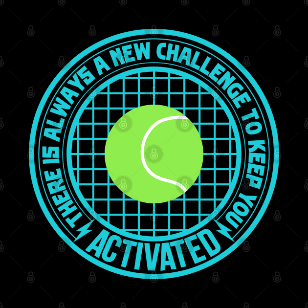 Green tennis players ball with blue saying text by TheCreatedLight