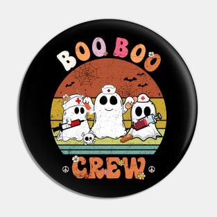 Retro Boo Boo Crew Nurse Ghost Funny Halloween Costume Matching T-Shirt Pin