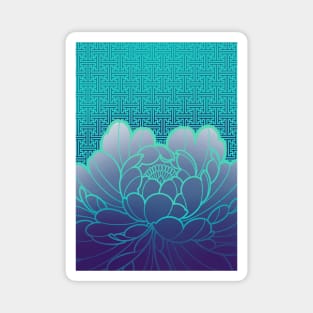 aqua peony with traditional japanese pattern Magnet