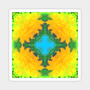 Psychedelic Kaleidoscope Square Blue Yellow and Green Magnet