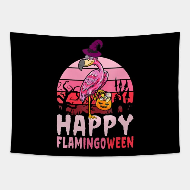 Funny Halloween Flamingo Witch Flamingoween Tapestry by mccloysitarh