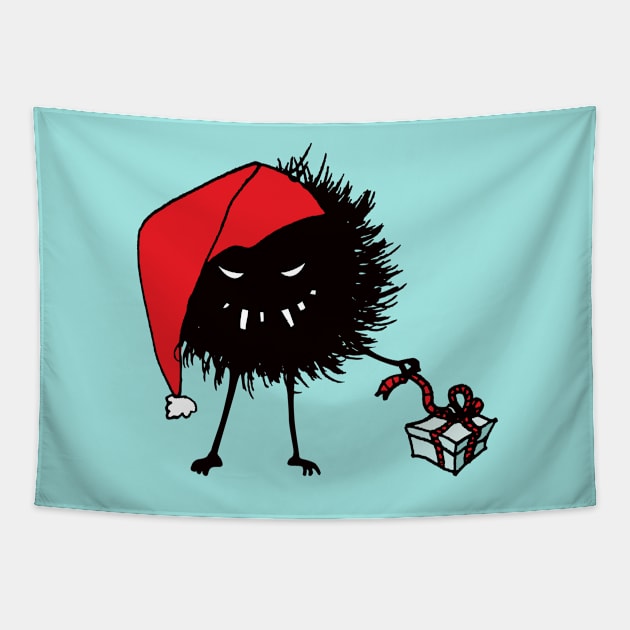 Evil Christmas Bug With Present Tapestry by Boriana Giormova