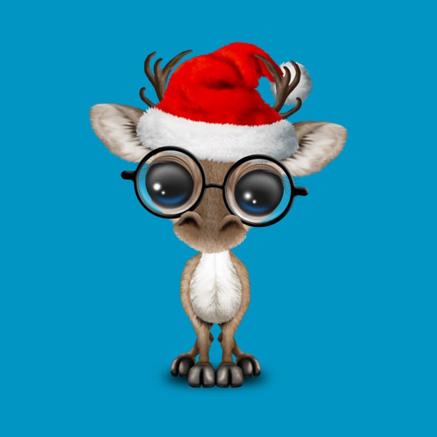 Baby Reindeer Wearing a Santa Hat and Glasses by jeffbartels