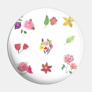 Watercolor cute flowers happy positivie stickers set floral Pin