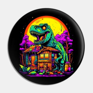 Trippy Night of the T-Rex Dinosaur Attack Pin