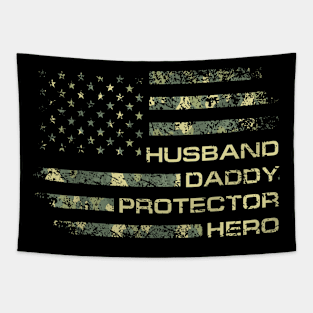 Husband Daddy Protector Hero Fathers Day Camo American Flag Tapestry