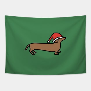 Dachshund dog wearing Christmas hat Tapestry