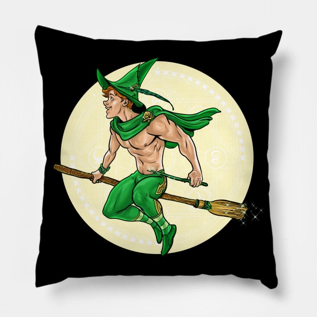 Witch Boy - Green/Jade Pillow by JoeBoy101