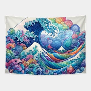 Rainbow Great Wave Tapestry