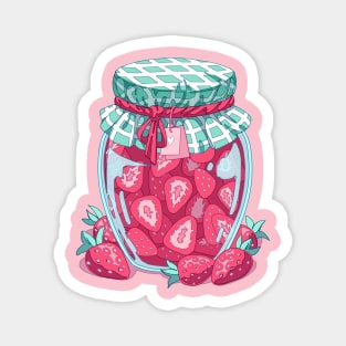 A cute red jar with some strawberry jam Magnet