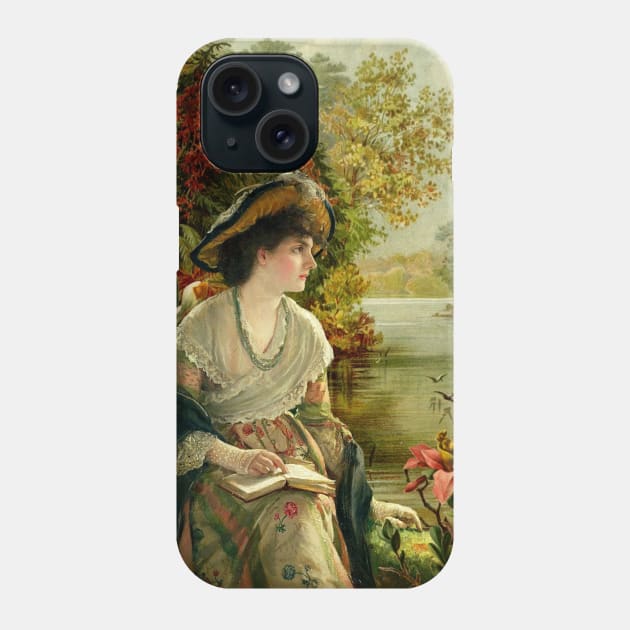 Woman reading by lake vintage collage Phone Case by indiebookster