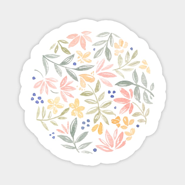 Colourful Floral Circle Watercolour Magnet by Flowering Words