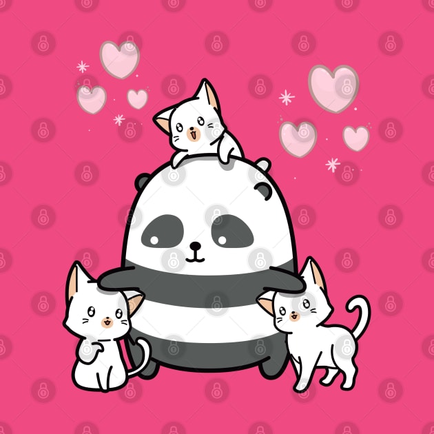 Cute Panda Play With Three Kitten by Suga Collection