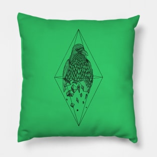 Geometric Crow in a diamond (tattoo style- Black and White version) Pillow