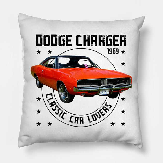 Classic Car Dodge Charger 1969 Pillow by cecatto1994