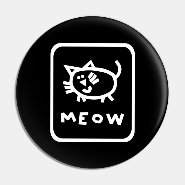 Minimal White Line Self Portrait Cat Pin by ellenhenryart