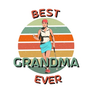 Best Grandma Ever Golfing Grandma Retro Sunset T-Shirt