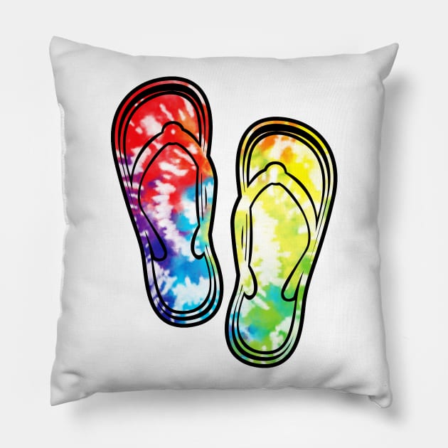 Tie Dye Flip Flops Summer Pillow by lunamoonart