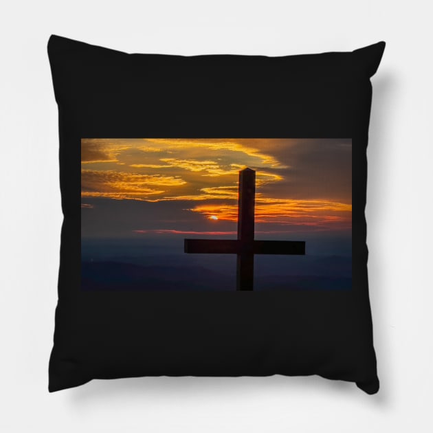 Sunrise at the Top of the Pretty Place Cross Pillow by Ckauzmann