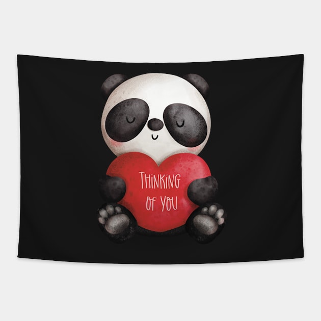 Happy Valentine with a cute panda bear thinking about his love. Thinking of you! Tapestry by marina63