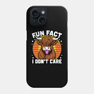 Retro Sunset Fun Fact I Don't Care Funny Highland Cow Phone Case