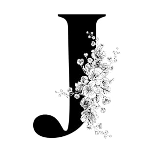 J alphabet Botanical cherry blossom sakura flowers T-Shirt