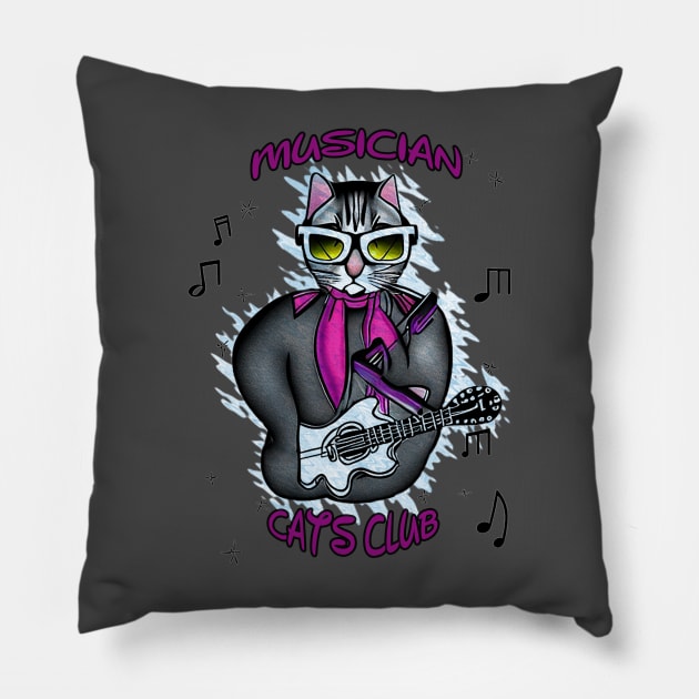 Street musician cat / Musician Cats Club Pillow by MusicianCatsClub