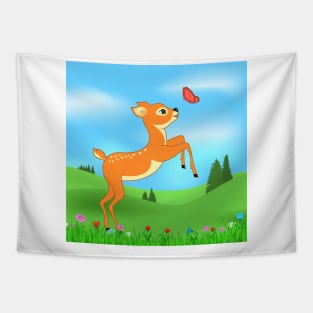 Baby deer and butterfly Tapestry